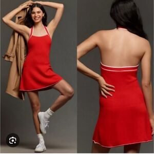 Anthropologie Short Red Halter Dress with White Trim Cute Sexy Small